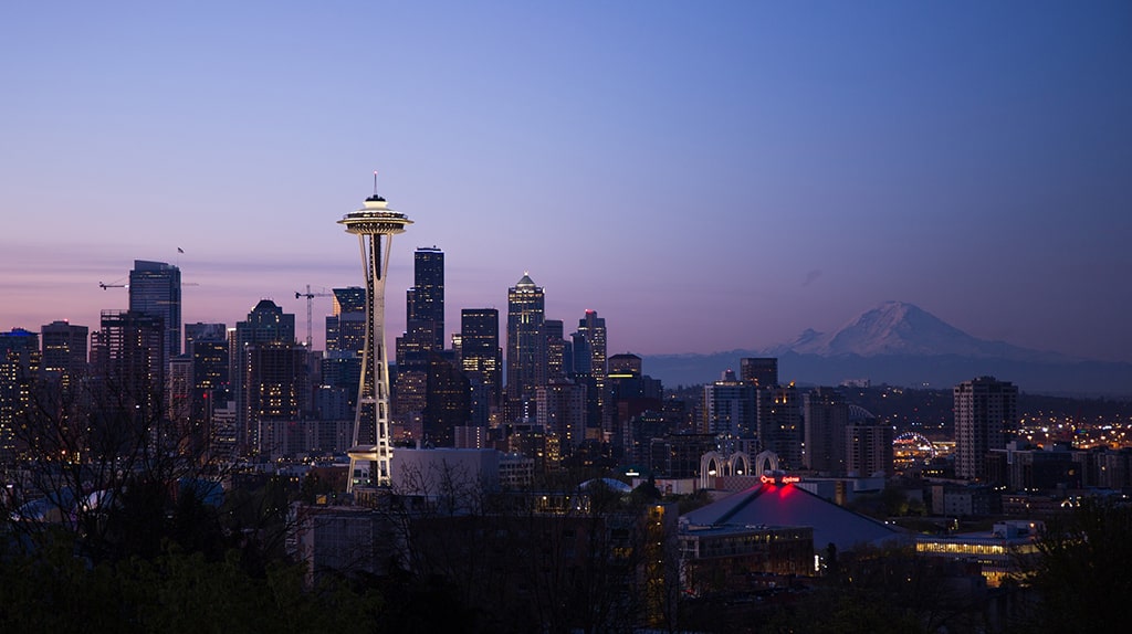 The Seattle skyline at dusk